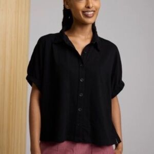 Known Supply Alora Black Organic Cotton Top Relaxed Fit Button Shirt Women's 2XL